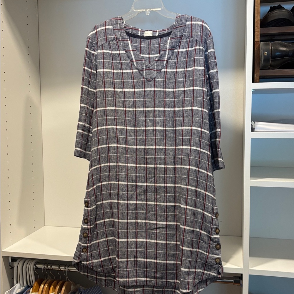 Poetry Navy, Red and White Plaid Long Sleeve Dress